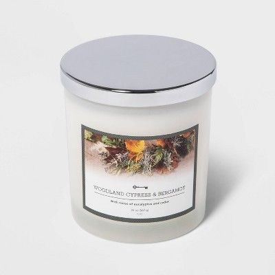 20oz Lidded Milky Glass Jar 3-Wick Woodland Cypress and Bergamot Candle - Threshold™ | Target