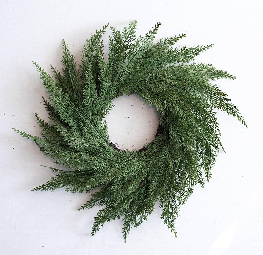18" Faux Cedar Wreath, Christmas Wreaths for Front Door Outside, Green Wreath Christmas, Window W... | Amazon (US)