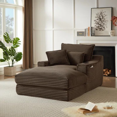 68"D Oversized Chaise Lounge Chair Indoor With Storage, Corduroy Upholstered Boneless Sleeper Sofa Bed With Cup Holder For Living Room | Wayfair North America