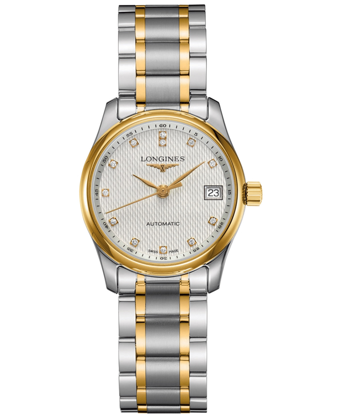Longines Women's Swiss Automatic Master Diamond Accent 18k Gold & Stainless Steel Bracelet Watch 29mm | Macy's