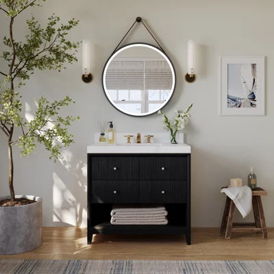 Momo 36" Freestanding Single Bathroom Vanity With White Quartz Vanity Top And White Undermount Basin | Wayfair North America