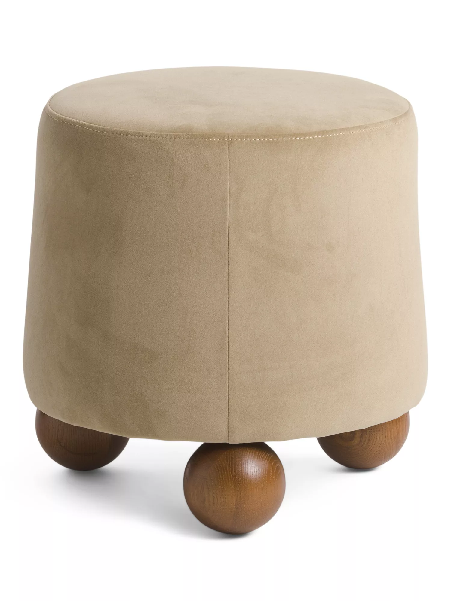 Tan Buffalo Leather Boucle Footstool with Ball Feet