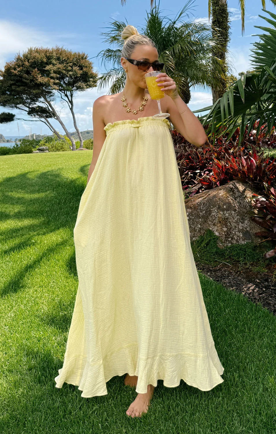 Around The World Maxi Dress, in Yellow Gauze, Size: Medium | Show Me Your Mumu | Show Me Your Mumu