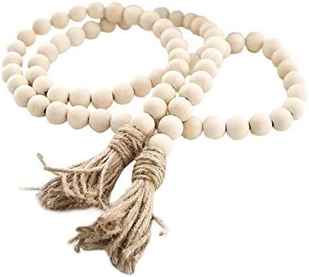 Amazon.com: Farmhouse Beads 58in Wood Bead Garland with Tassels Rustic Country Decor Prayer Boho ... | Amazon (US)