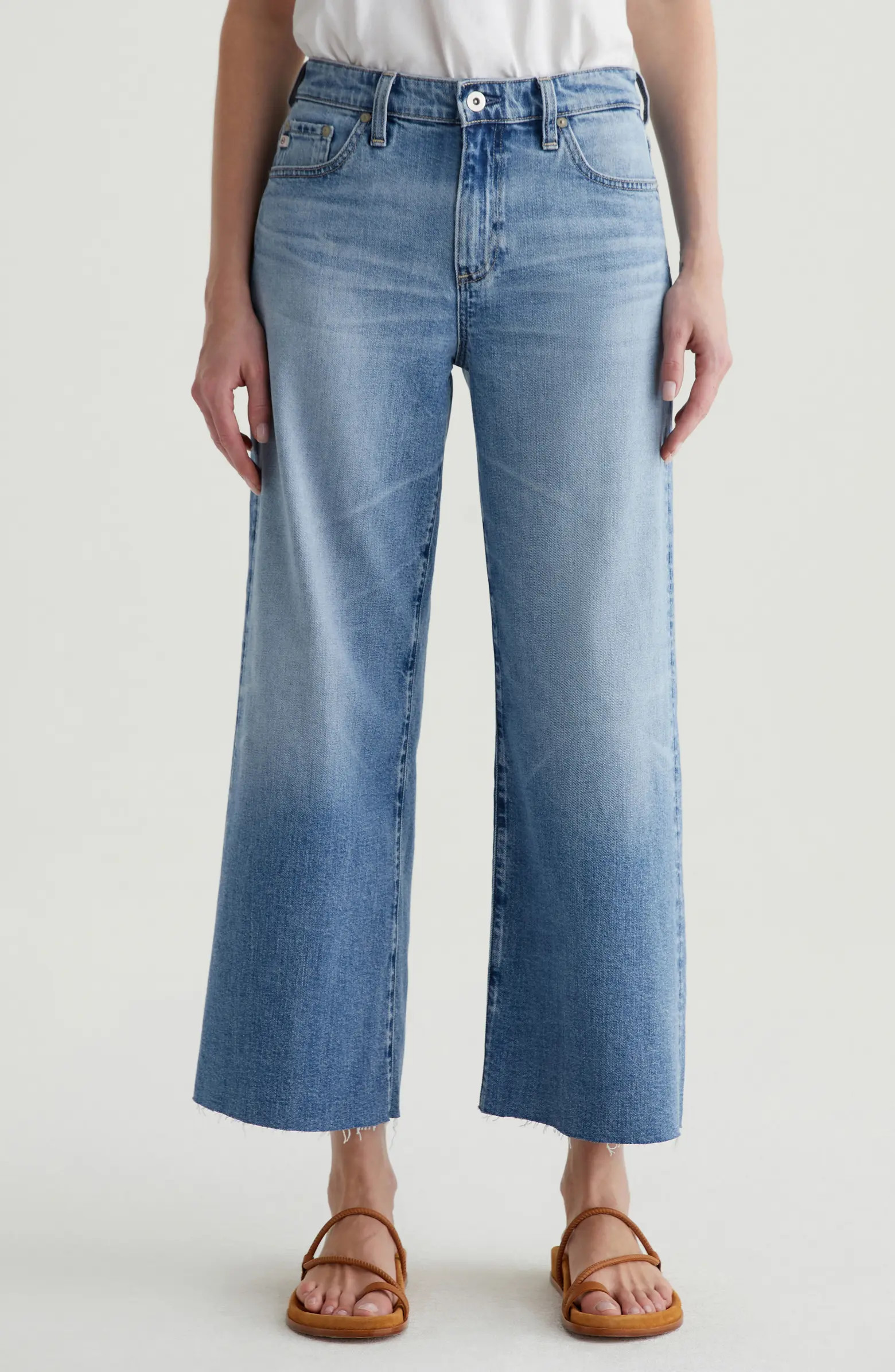 Saige Raw Hem Ankle Wide Leg Jeans | Nordstrom