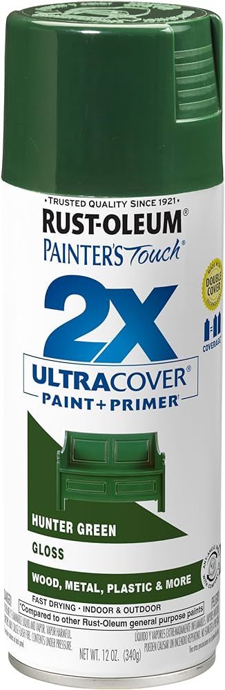 Rust-Oleum 334034 Painter's Touch 2X Ultra Cover Spray Paint, 12 oz, Gloss Hunter Green | Amazon (US)