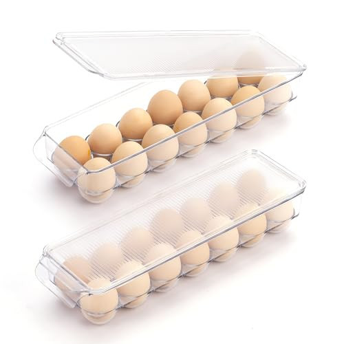 cutesun 2 Packs Egg Holder for fridge with Lid, Egg Container For Refrigerator Plastic Organizer Bins,Clear 28 Eggs Trays for Home/Kitchen Storage (28 Eggs, 2 Packs) | Amazon (US)
