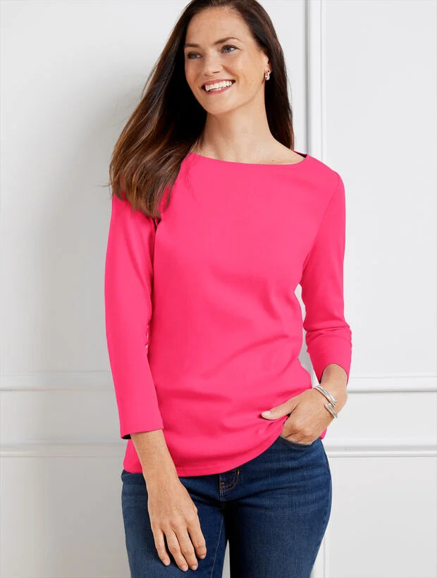 Solid Pima Bateau Neck Tee | Talbots
