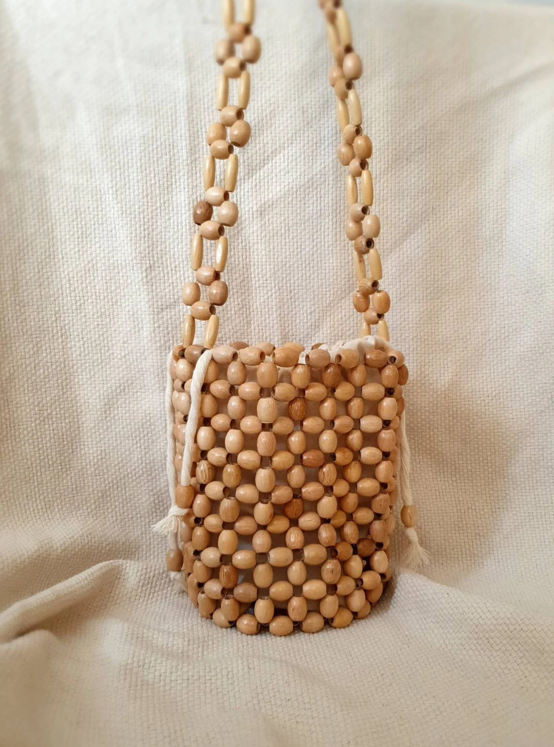 Wooden Beads Bucket Bag Shoulder Purse Natural Bamboo Handmade Boho Women Handbag Beaded Wood Sum... | Etsy (US)
