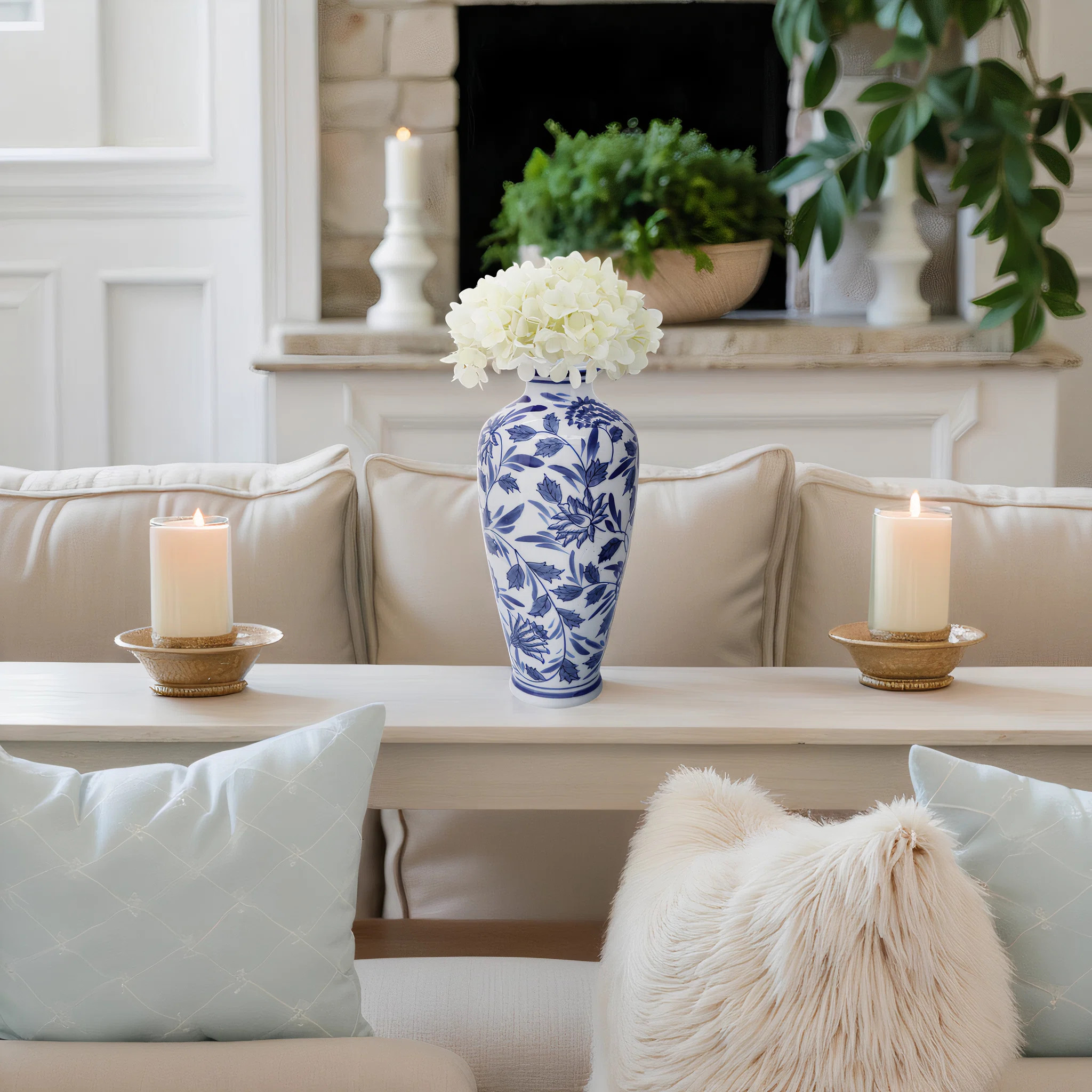 Sluss Chinoiserie Stoneware Ceramic Floral Vase Traditional Decor for Home Office Bedroom Living ... | Wayfair North America