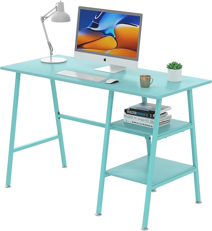 VECELO 43 Inch Computer Desk Writing Study Work Office Table Modern Desk with Shelves Wooden Desk... | Amazon (US)