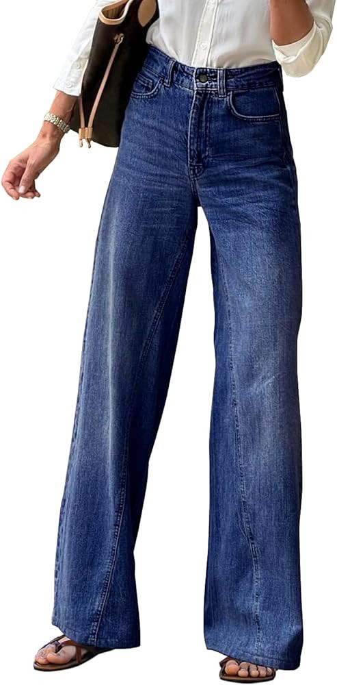 Necooer Womens Jeans Stretchy Casual Boyfriend Wide Leg Washed Sexy Baggy Denim Pants for Women T... | Amazon (US)