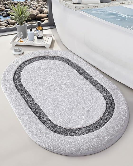 LUMI White Bath Mat Oval Bathroom Rug, 17x30 Non Slip Washable Bathroom Mats, Soft Absorbent Bath... | Amazon (US)