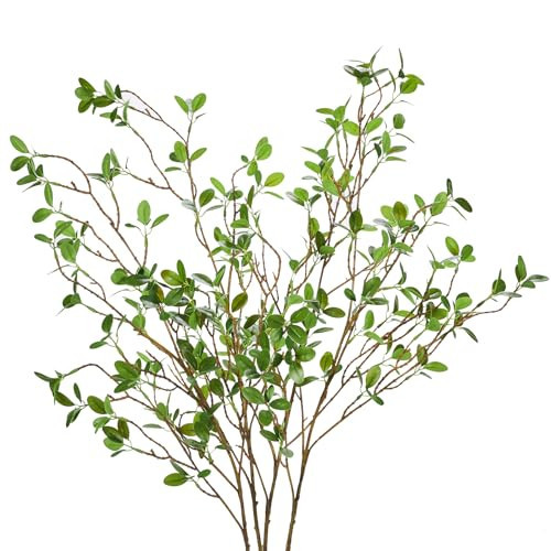 GEIGUIWA 4Pcs 43.3’’ Artificial Ficus Branches, Faux Leaf Green Eucalytus Branches, Artificial Greenery Stems Plants Fake Ficus Twig Plants for Spring Home Office Vase Filler Shop Indoor Decor | Amazon (US)