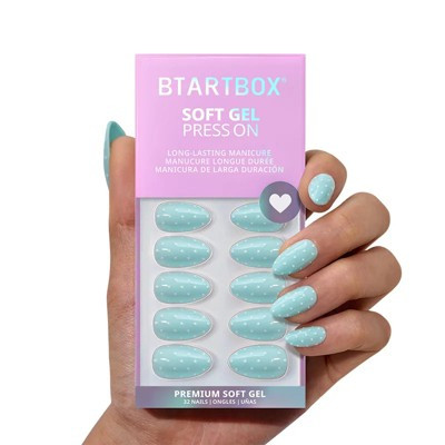 BTArtbox Press-On Nails- Dotted Overalls- Short Almond - 32ct | Target