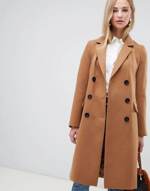 Warehouse double breasted coat in camel | ASOS US