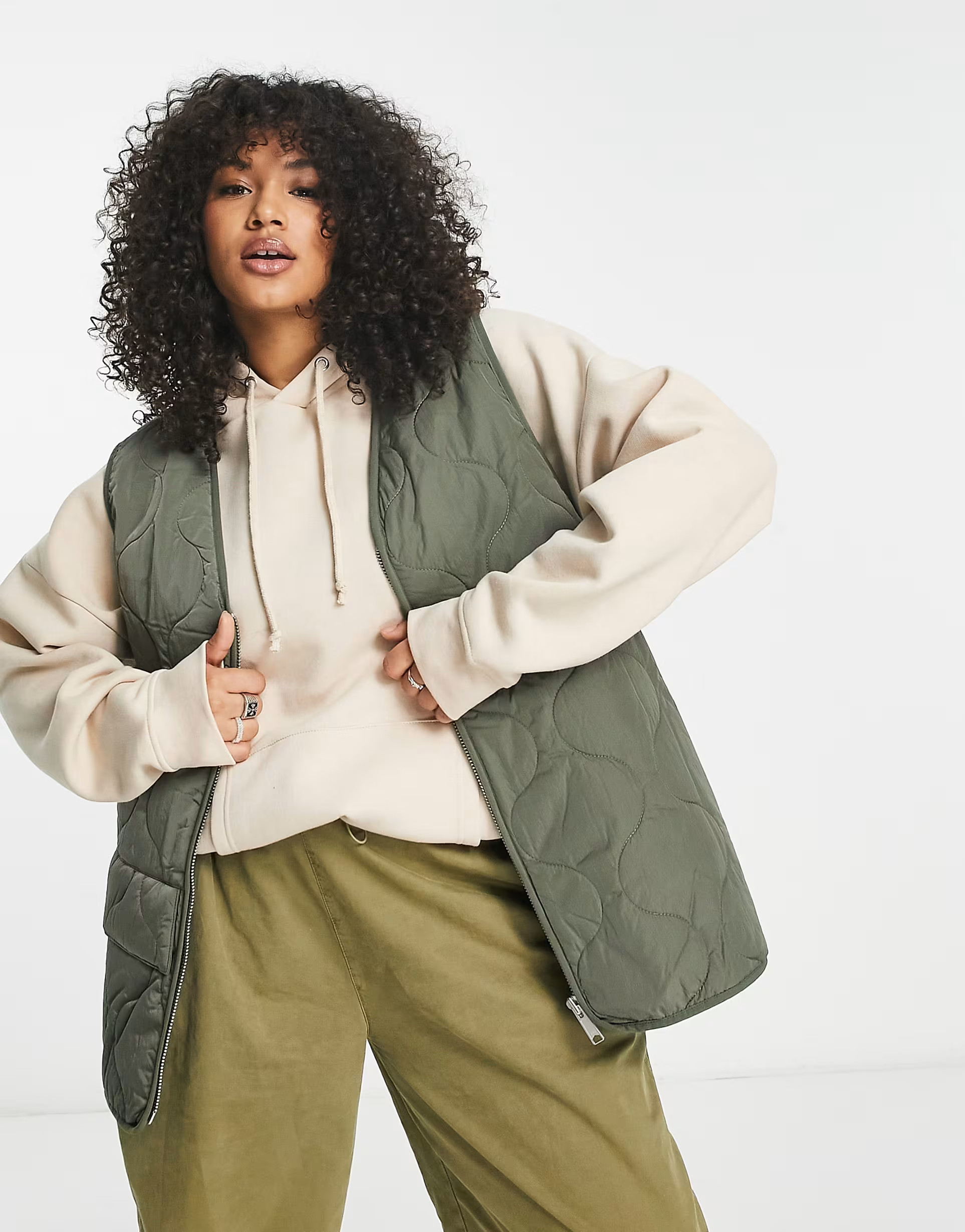 Dr Denim Plus Otila quilted vest in khaki | ASOS (Global)