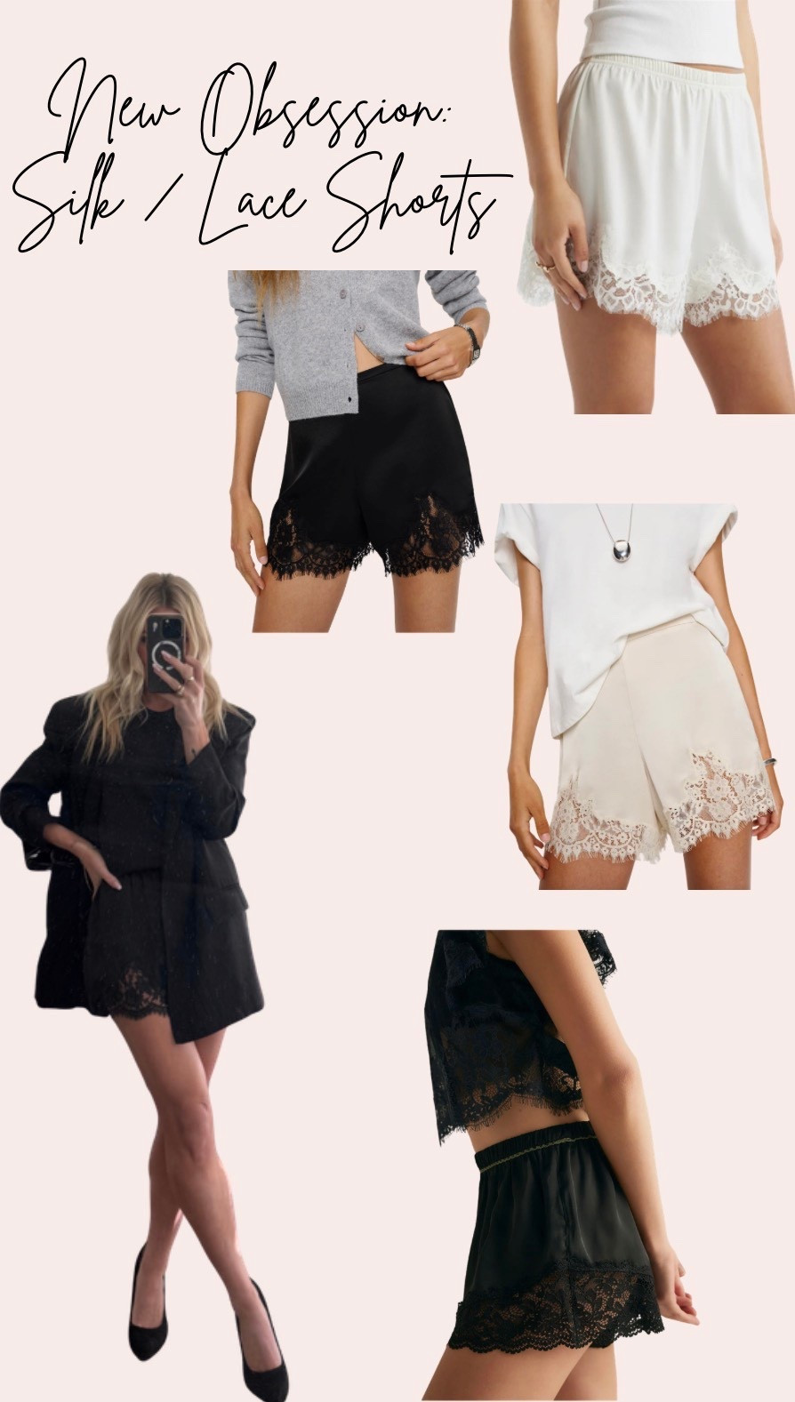 Silk or satin lace trim shorts 

#LTKgrwm #LTKootd