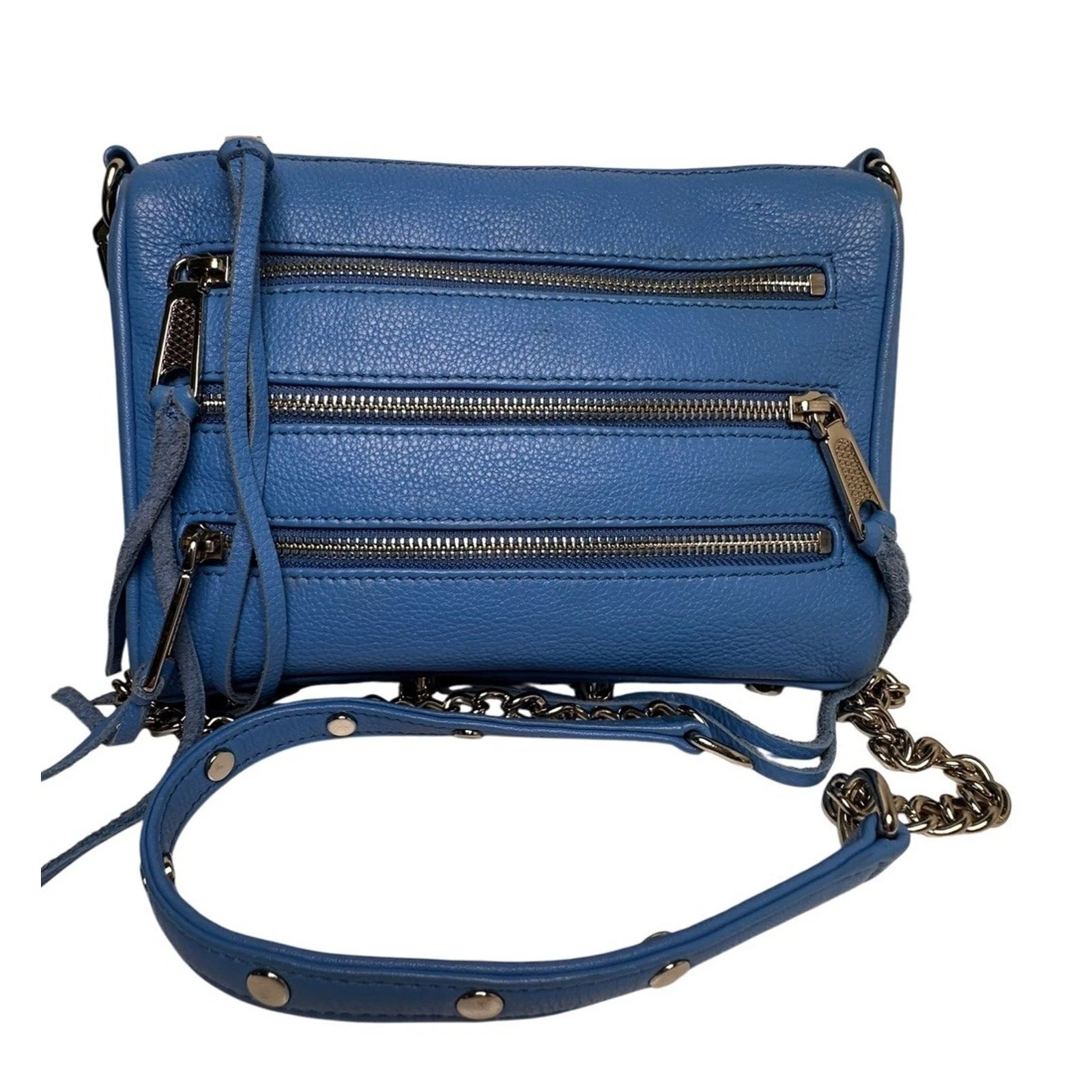 Rebecca Minkoff Mini 5 Zip Moto Crossbody Electric Blue Leather Fringe Bag Boho | eBay AU
