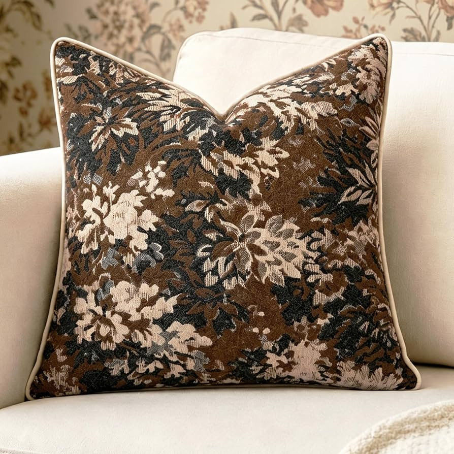 Vintage Floral Pillow Covers 18x18 Inch, Chenille Farmhouse Decorative Throw Pillow Covers, Soft ... | Amazon (US)