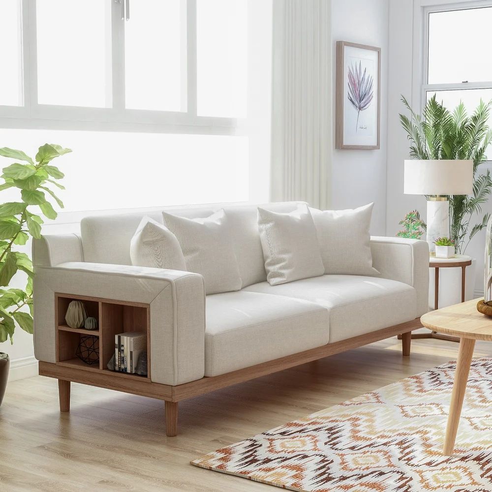Furniture of America Stacy Contemporary Cream Sofa With Shelves (Cream) | Bed Bath & Beyond