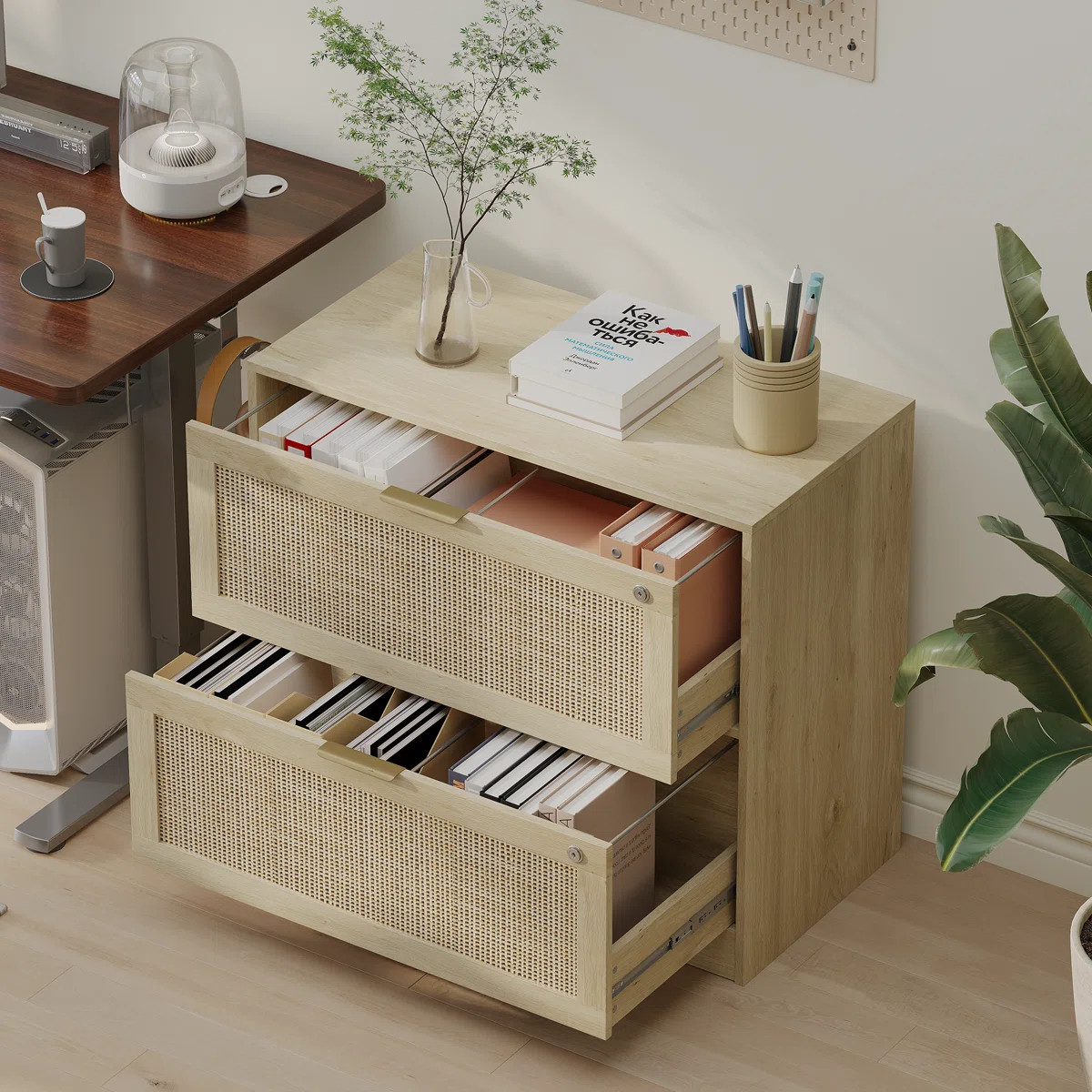 31.1"W Rattan File Cabinet With 2 Drawer & Lock | Wayfair North America