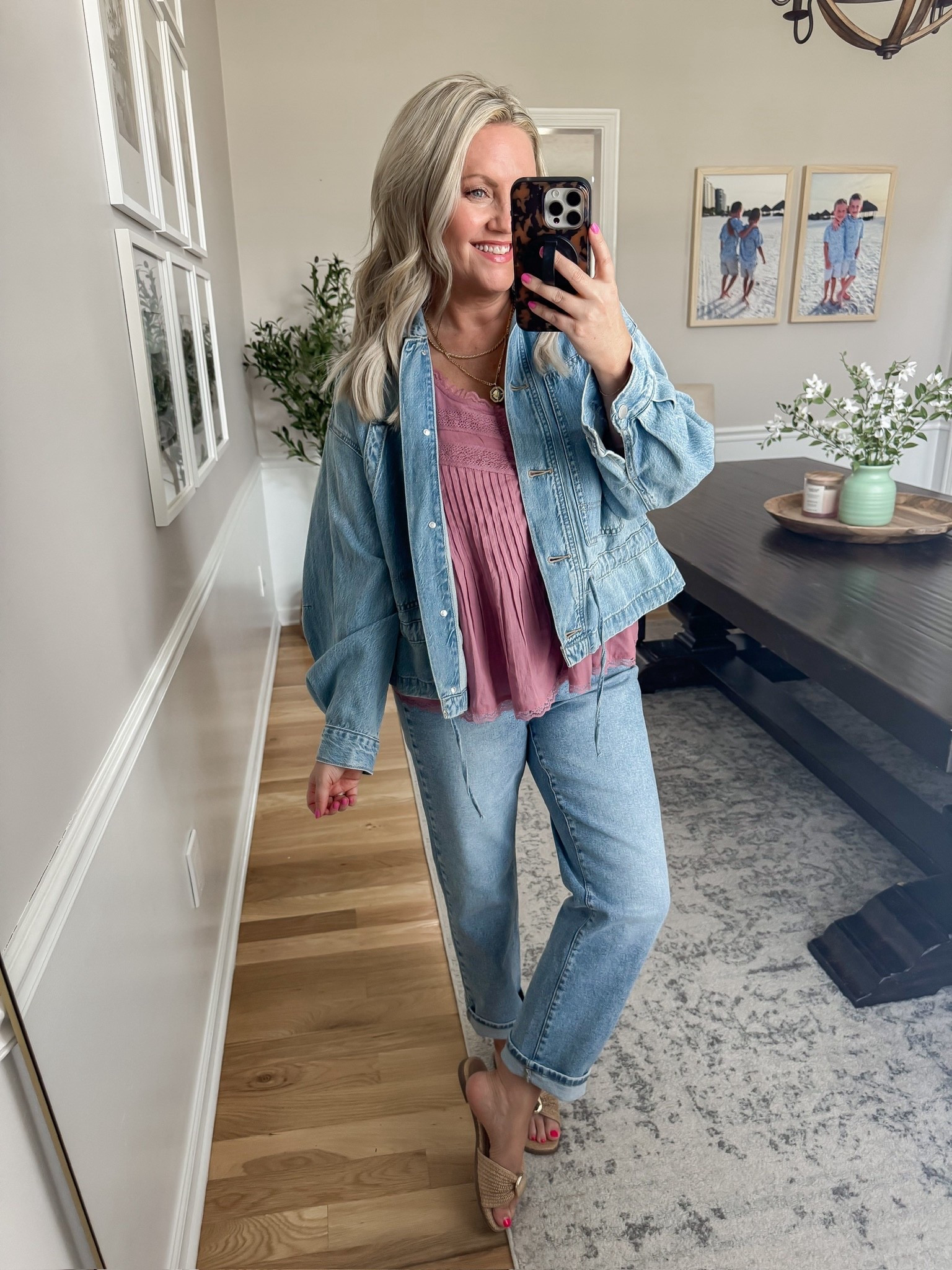 This outfit is such a cute and easy spring look. The pink top paired with jeans and a cinched denim jacket adds a flattering, feminine touch, and finished with sandals it is perfect for everyday wear, brunch, or casual outings.

Wearing size small.

spring outfit ideas denim jacket outfit pink top outfit jeans outfit sandals outfit casual spring outfit feminine spring style everyday outfit ideas womens spring fashion lovelylifestyling

#LTKmomlife #LTKOver40 #LTKSeasonal