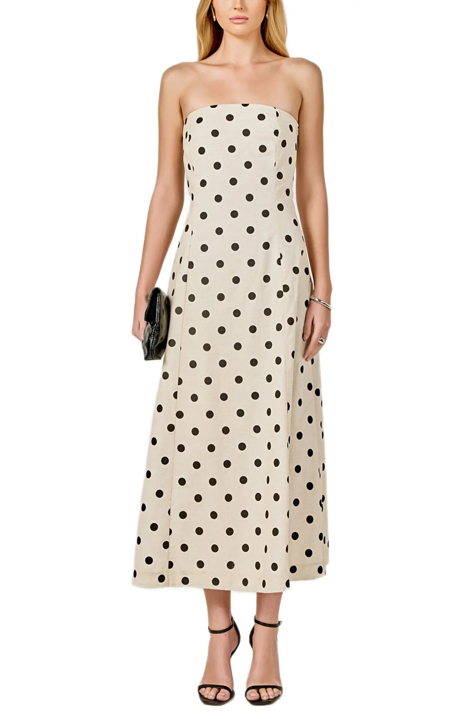 Polka Dot Strapless Linen & Cotton Dress | Nordstrom