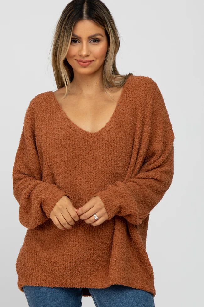 Camel V-Neck Soft Sweater | PinkBlush Maternity