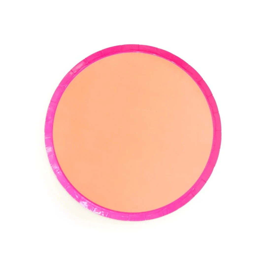 Coral & Hot Pink Colorblock Dessert Plates 8ct | Summer Party Plates | Retro Party Decor | Neon P... | Etsy (US)