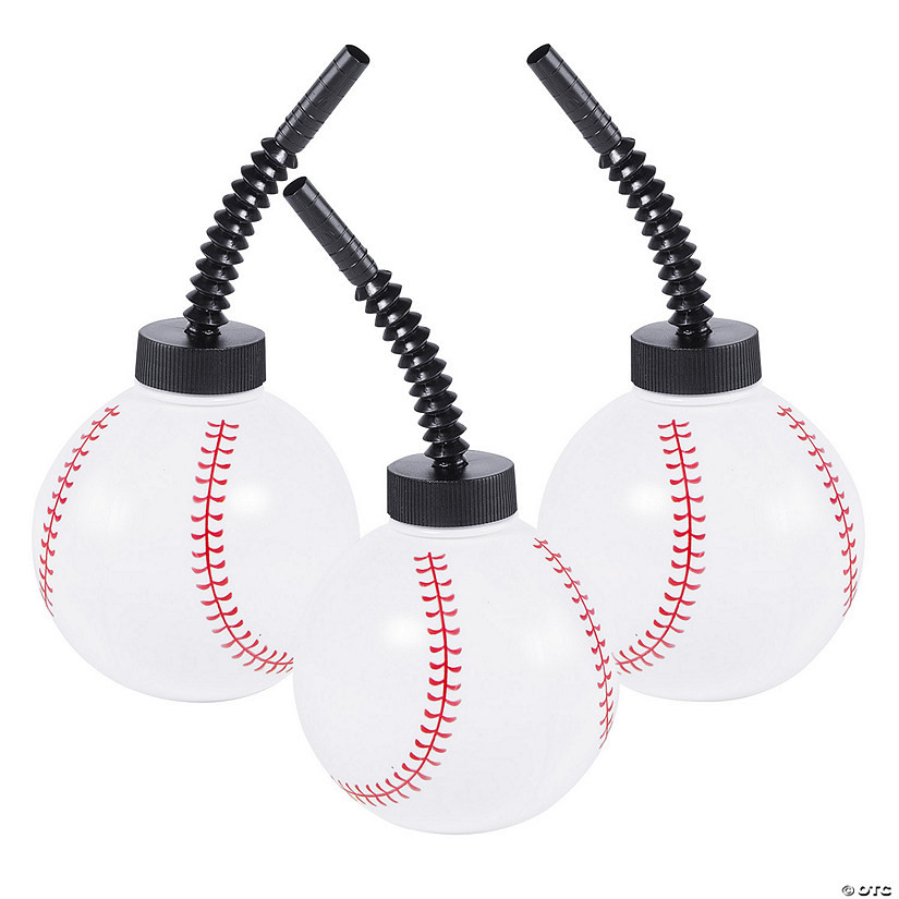 14 oz. Baseball Reusable BPA-Free Plastic Cups with Lids & Straws - 8 Ct. | Oriental Trading Company