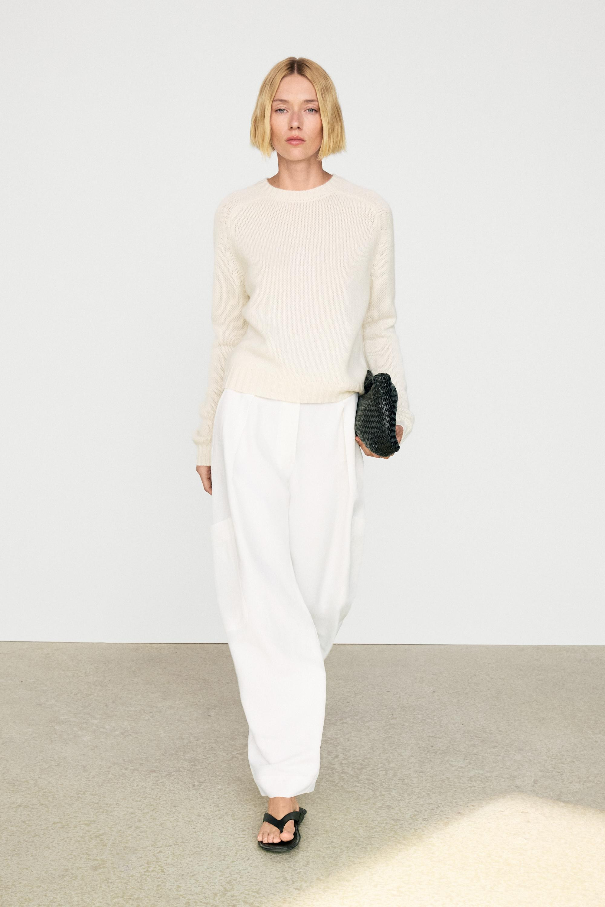 100% cashmere cropped knit sweater | Massimo Dutti UK
