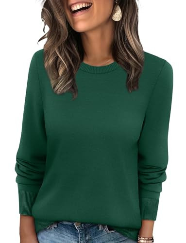 WIHOLL Women's Lightweight Sweaters for Fall Fashion 2026 Trendy School Outfits for Teachers Business Casual Ribbed Knit Long Sleeve Plus Size Tops Dark Green XL | Amazon (US)