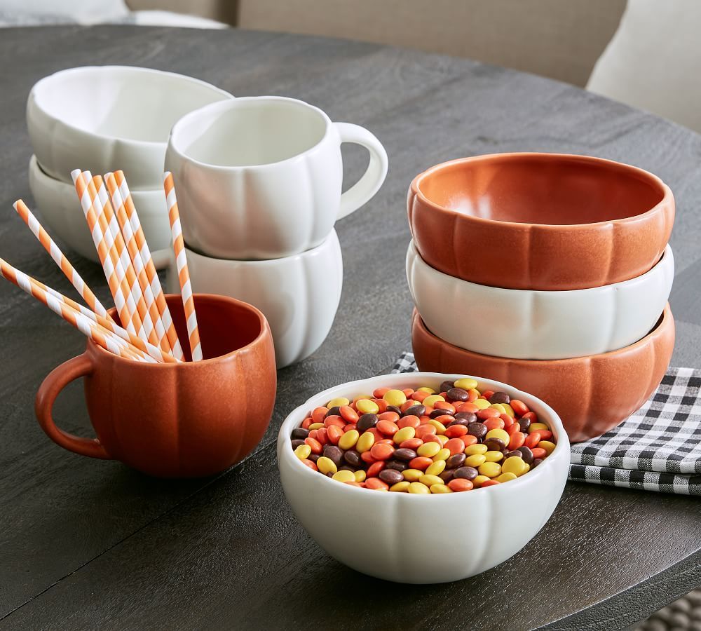 Pumpkin Shaped Stoneware Individual Bowls | Pottery Barn (US)