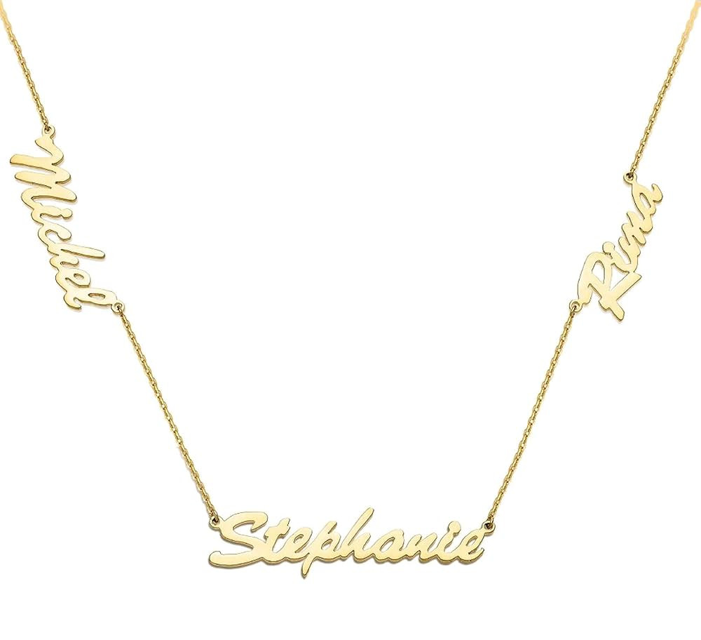 Gold Multi Name Necklace, 14k Solid Gold or Silver Name Necklace Options, Monogram Name Necklace,... | Amazon (US)