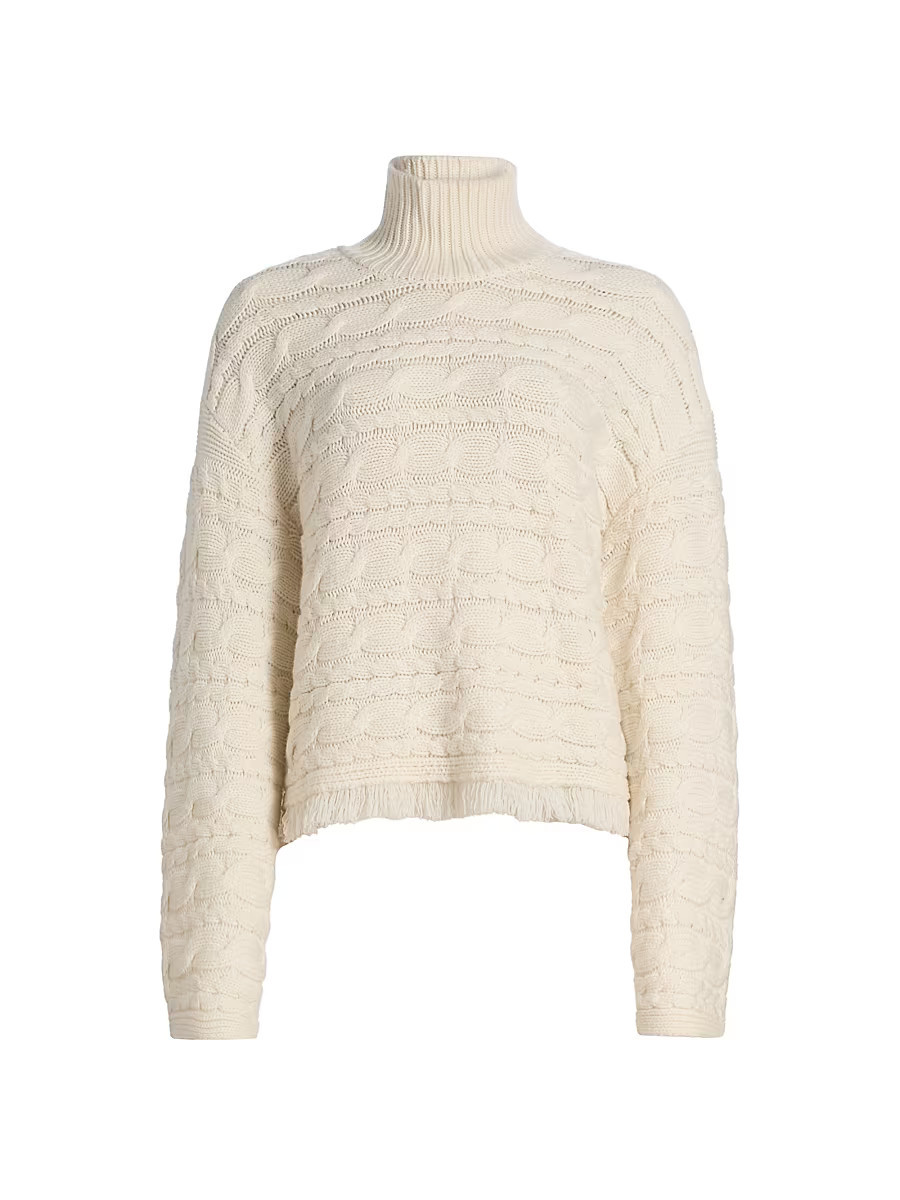 Women's Cable-Knit Wool-Cashmere Turtleneck Sweater - Cream - Size Small | Saks Fifth Avenue