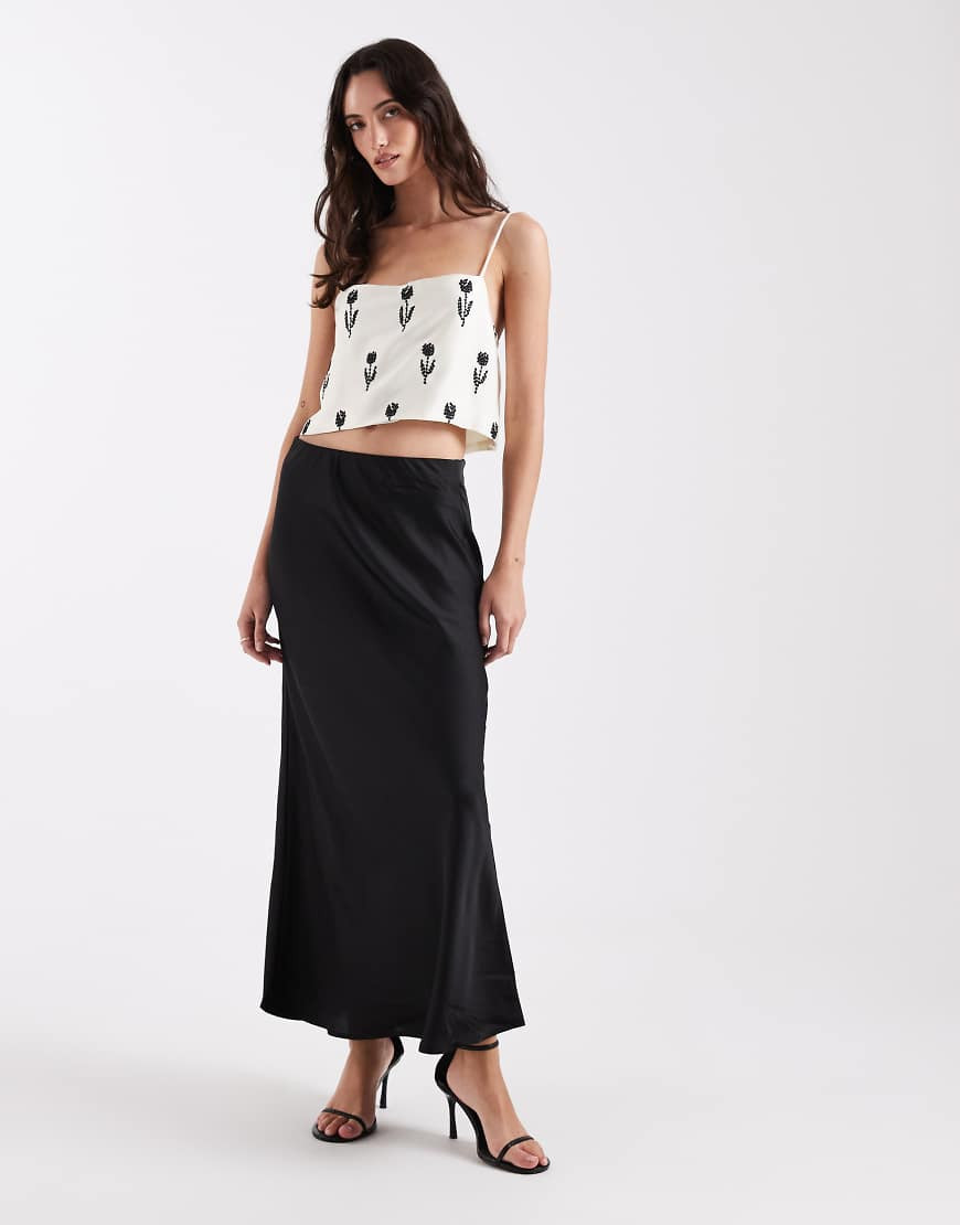 ONLY satin maxi skirt in black | ASOS (Global)
