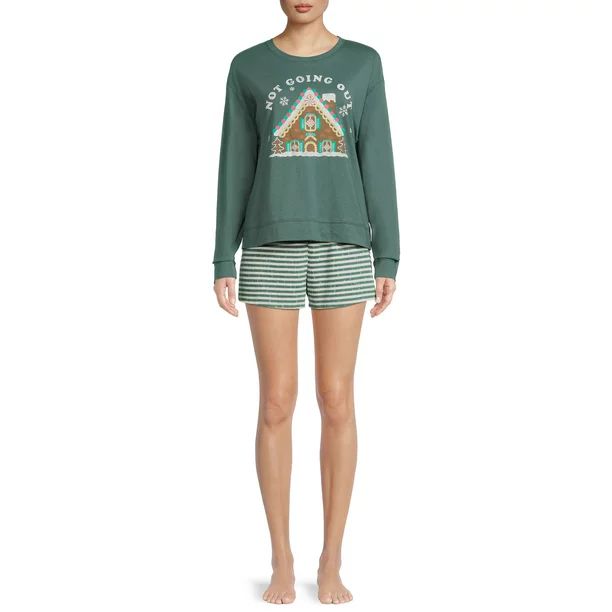 Grayson Social Women's and Women's Plus Christmas Long Sleeve Top and Sleep Shorts Set, 2-Piece -... | Walmart (US)