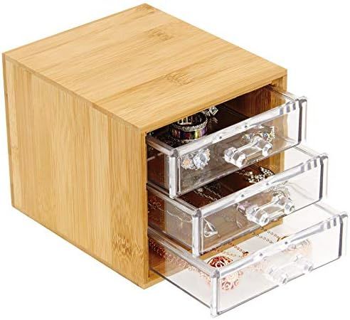 Macallen Makeup Organiser Storage Drawer: Make Up Wooden Organisers Box with 3 Plastic Clear Draw... | Amazon (UK)