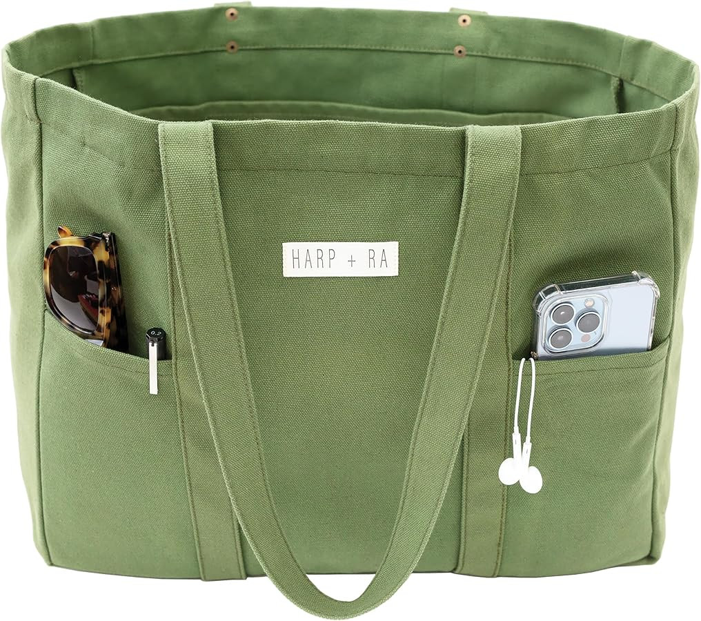 Extra Large Canvas Tote Bag - Utility with 2 Front Pockets and Laptop Sleeve, heavy duty everyday... | Amazon (US)
