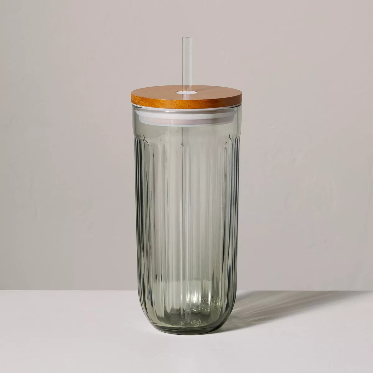 21oz Fluted Glass Tumbler with Wood Lid Green - Hearth & Hand™ with Magnolia | Target