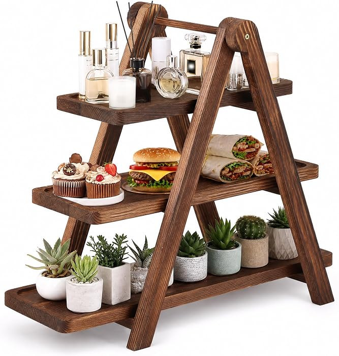 Wooden 3 Tier Foldable Serving Tray & Cupcake Stand | Amazon (US)