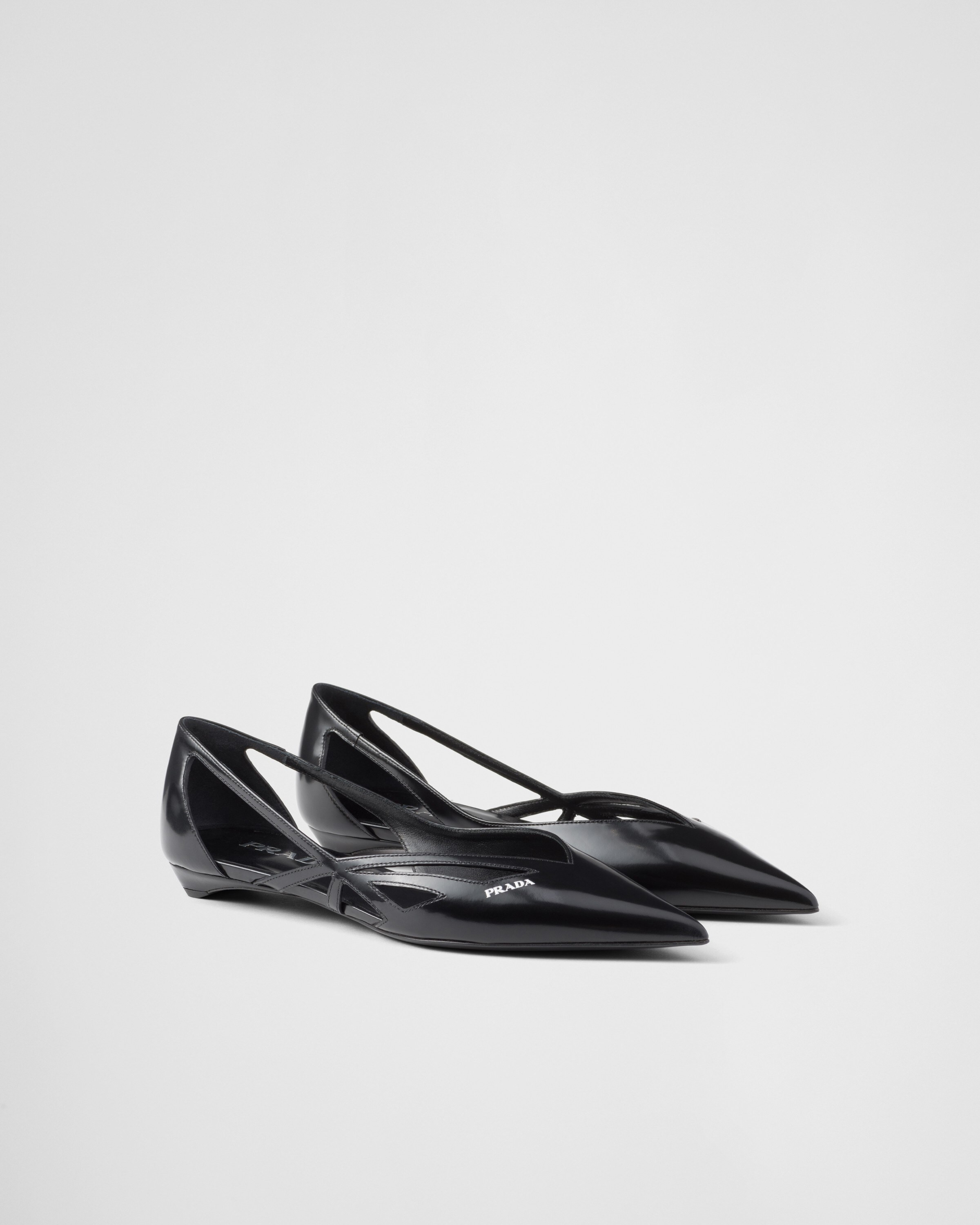 Brushed leather cut-out ballerinas | Prada US