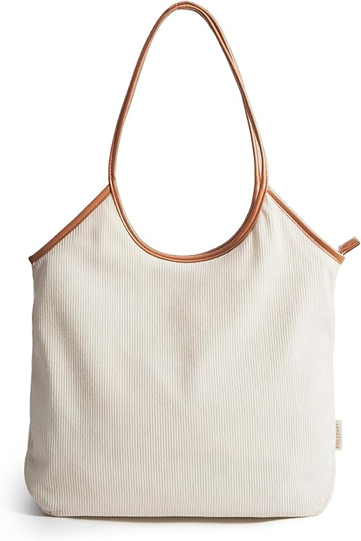 BAGSMRT Corduroy Tote Bag for Women Beach Bag with Zipper Casual Shoulder Bag Lightweight Travel ... | Amazon (US)