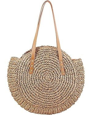 Straw Handbags Women Handwoven Round Corn Straw Bags Natural Chic Hand Large Summer Beach Tote Wo... | Amazon (US)