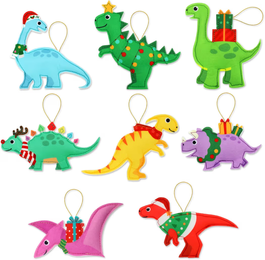 Dinosaur Felt Ornaments for Kids (8 Designs), Dino Christmas Tree Hanging Ornaments for Winter Ho... | Amazon (US)