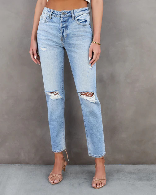 Travis High Rise Distressed Straight Jeans | VICI