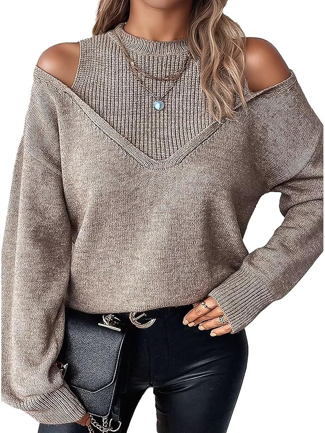 Flamingals Cold Shoulder Long Sleeve Sweaters for Women Sexy 2025 Fall Fashion Off The Shoulder P... | Amazon (US)
