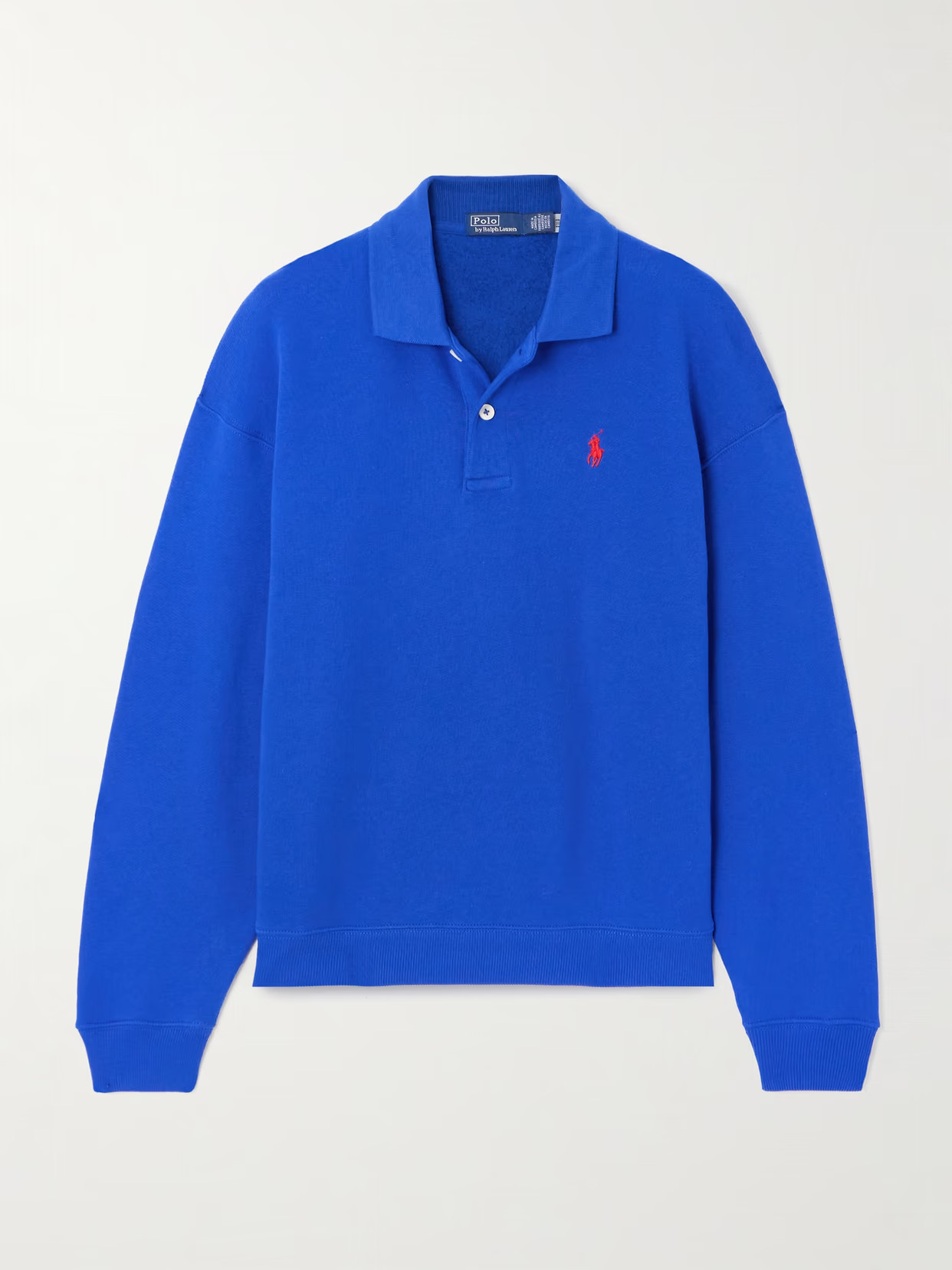 Polo Ralph Lauren - Embroidered Cotton-blend Jersey Polo Sweatshirt - Blue | NET-A-PORTER (US)