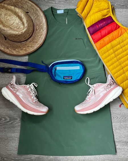 Hiking outfit // Athletic dress // exercise dress perfect for travel. Runs large, order a size down. Hoka Clifton shoes. Woven sun hat *with chin strap.” Cotopaxi fuego vest. Granola girl style ✨

#LTKshoecrush #LTKfitness #LTKtravel